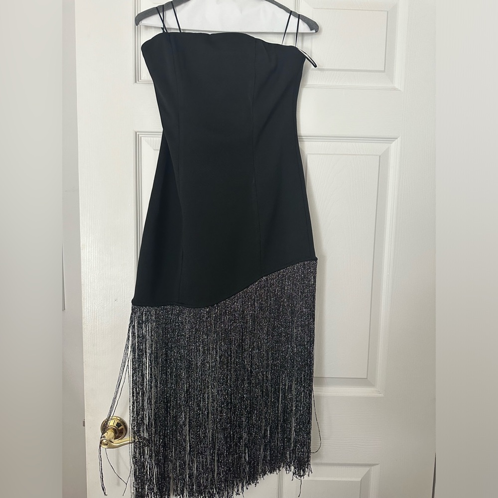 Black and Silver Gatsby Fringe Dress